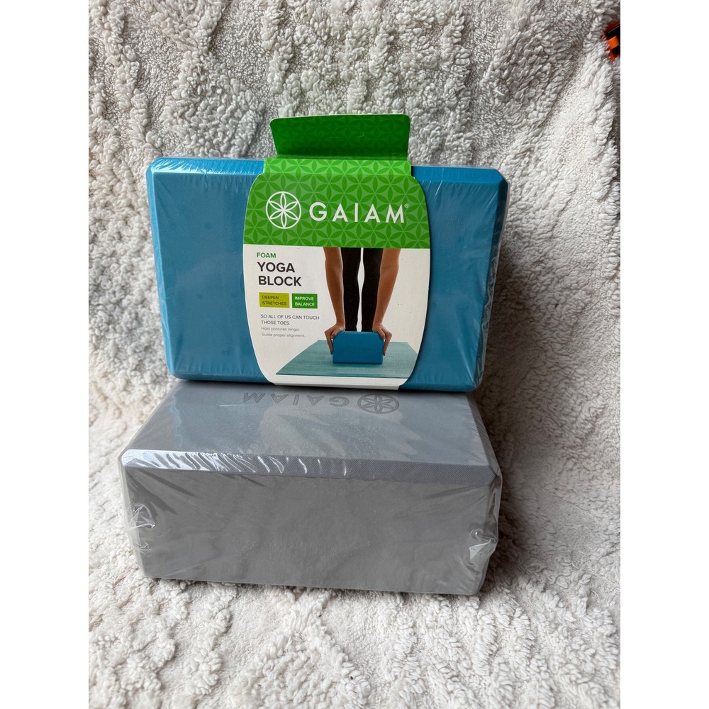Gaiam Foam Yoga Block Set of 2 Teal and Grey 9x6x4 High Density Support Prop